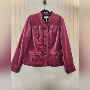 Vintage Covington Women's Hot Pink Velvet Safari Utility Blazer Size XL Y2K
